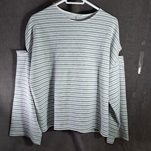 Oak + Fort Light Grey White Striped Cold Shoulder Long Sleeve Shirt NWT OS (XL)